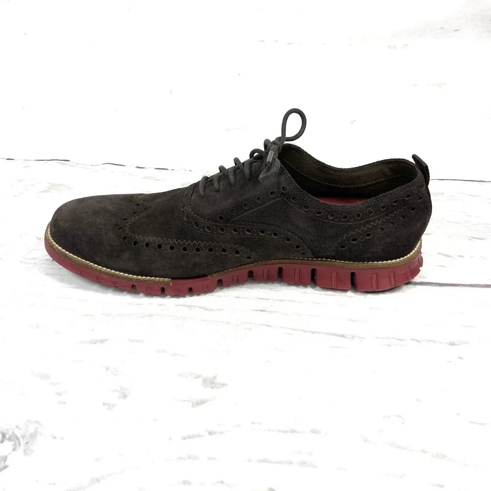 Cole Haan Shoes Men's 10.5 Brown Red Zerogrand  Wingtip Oxfords Suede